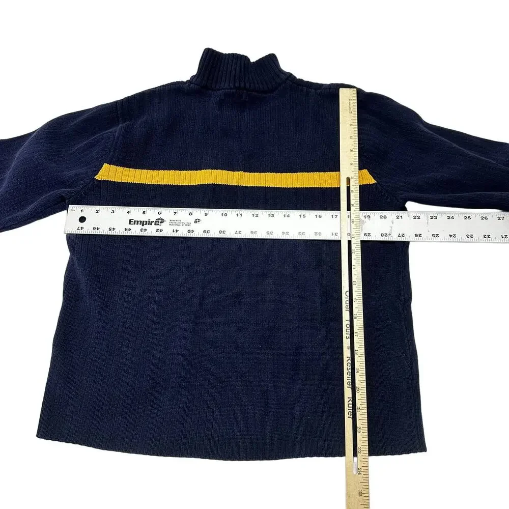 American Eagle Men Sweater XL Blue Yellow 1/4 Zip Pullover 100% Cotton Y2K Rugby